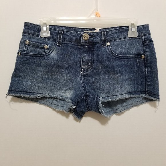 OP shorts 7 denim jean frayed hem shortie booty Daisy Dukes summer stretch - Picture 1 of 15